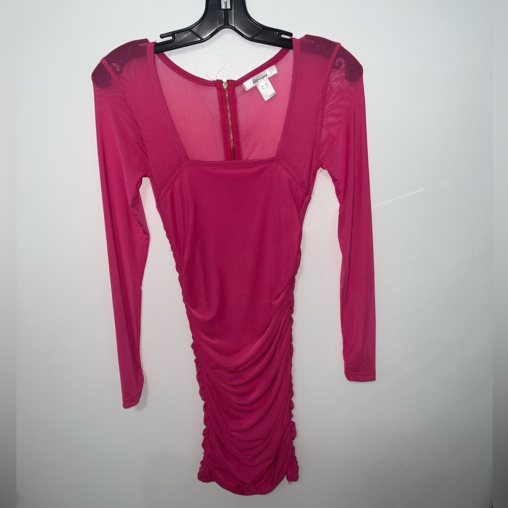 Slim Pink Ruffled Dress, mesh long sleeve/ coverage